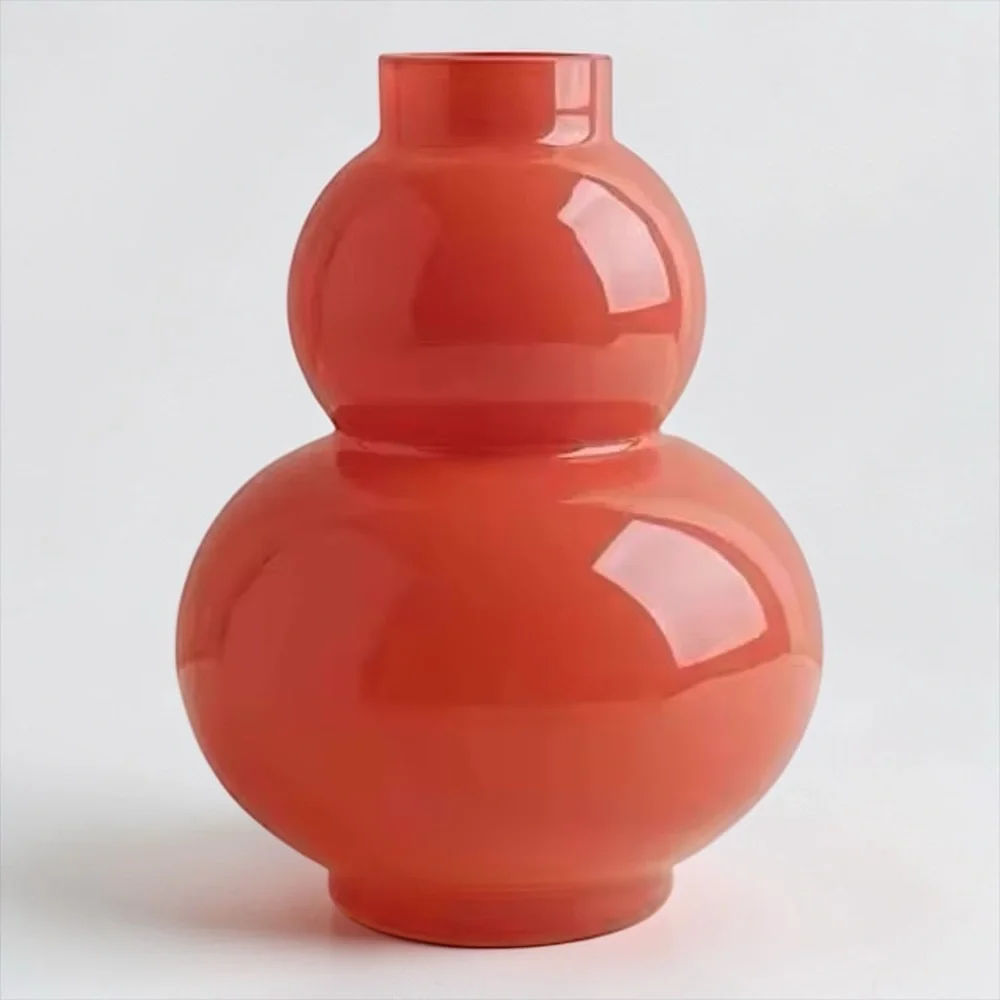 Anthropologie Orange Glass Bubble Vase Sculptural Double Orb Modern Decor NWOT